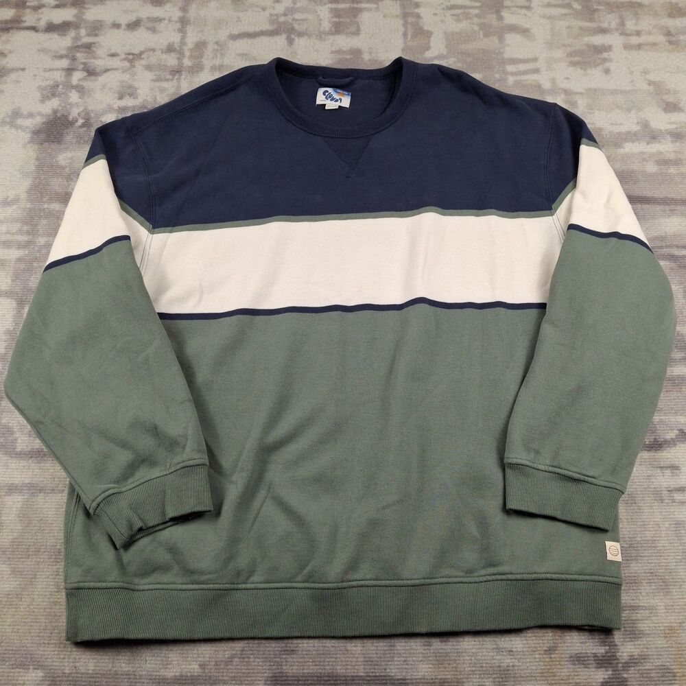 Marine Layer Cloud 9 Fleece Sweatshirt Mens XXL Colorblock Stripe Green Navy
